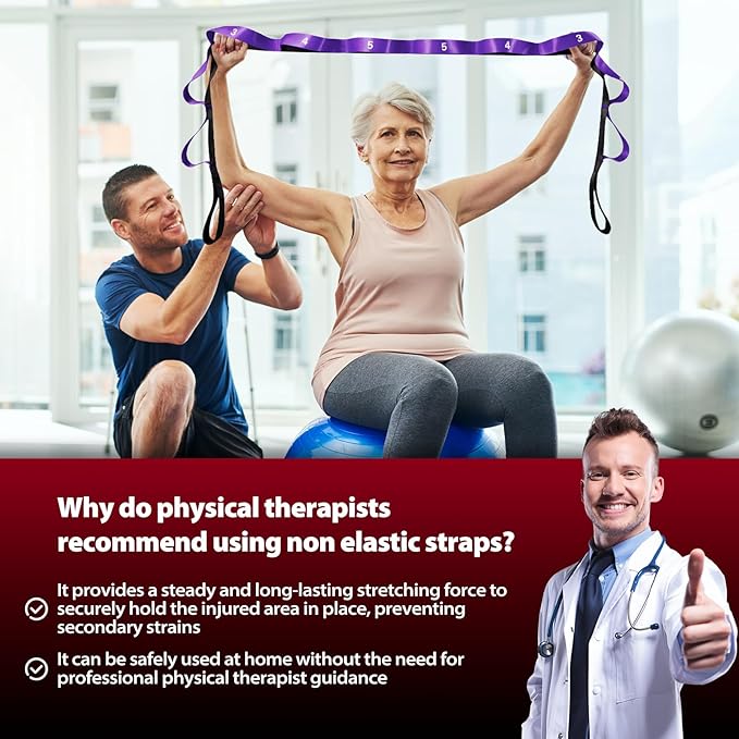 Stretching Strap with 10 Loops-Yoga Strap for Physical Therapy,Home Workout,Pilate & Flexibility Training,Non Elastic Exercise Stretch Band for Hamstring,Leg Stretcher Belt,Flexibility Fascia