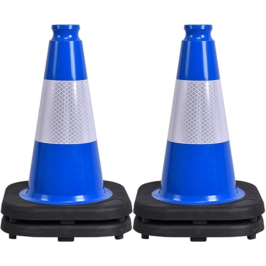 OrangeStar 12" Traffic Cones 4-Pack Blue Safety Cones with Reflective Collars, Heavy Duty Base for Driving Practice, Parking Lots, Construction, Flexible PVC, Indoor & Outdoor Use