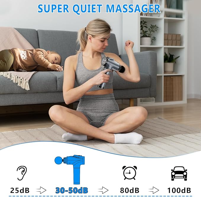 Massage Gun, Muscle Massage Gun for Athletes Handheld Electric Deep Tissue Back Massager, Percussion Massage Device for Pain Relief with 30 Speed Levels 9 Heads