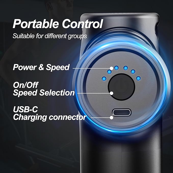 Deep Tissue Massage Gun Portable, Mini Electric Muscle Massager, Suitable for Relieving Back, Neck and Body Pain, with 4 Heads and 6 Speeds, Black