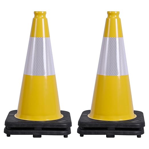 OrangeStar 4-Pack 18" Traffic Cones with Reflective Collar & Weighted Base, Yellow Safety Cones for Driving Practice, Parking Lots, Construction - Flexible PVC for Indoor Outdoor Use