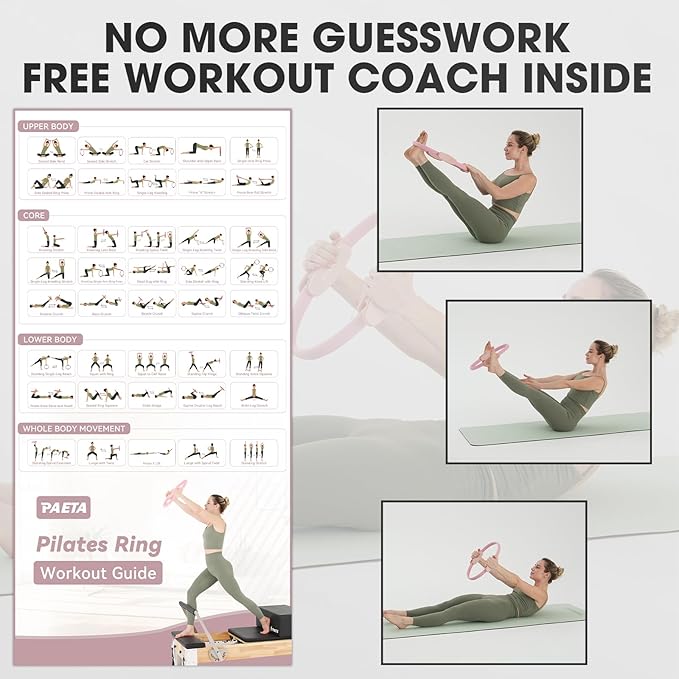 PAETA Pilates Ring Set – 14” Magic Circle (38 lbs Resistance), 9.8” Pilates Ball, 5 Resistance Bands, and Exercise Guide Included for Home Workouts