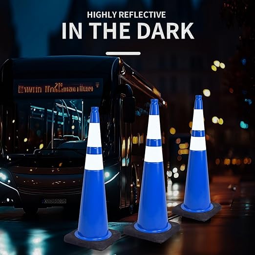 BESEA 8Pack 36” inch Traffic Cones Blue Road Parking Cones Construction Safety Cone Structurally Stable for Traffic Control(Blue Color)