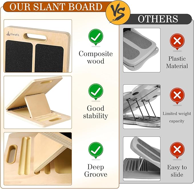 Adjustable Slant Board for Calf Stretching, Wooden Portable Stretcher, Foldable Incline Boards for Calves Ankle Achilles Tendon Knee Heel Muscle Stretch Exercise