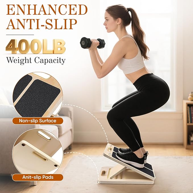 Adjustable Slant Board for Calf Stretching, Wooden Portable Stretcher, Foldable Incline Boards for Calves Ankle Achilles Tendon Knee Heel Muscle Stretch Exercise