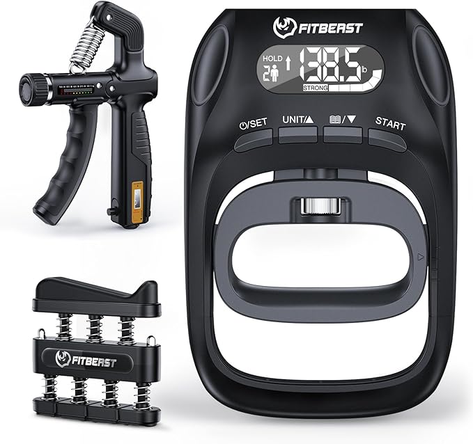 FitBeast Grip Strength Tester Set with Hand Strengthening Tools – Track Progress, Build Strength & Support Hand Recovery (3-in-1 Kit)