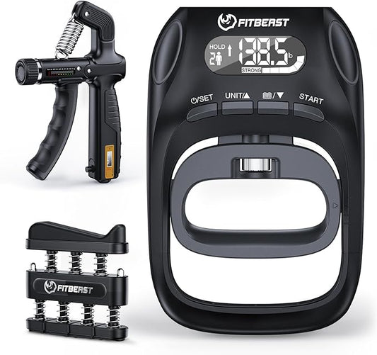 FitBeast Grip Strength Tester Set with Hand Strengthening Tools – Track Progress, Build Strength & Support Hand Recovery (3-in-1 Kit)