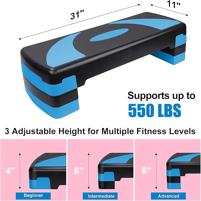 Adjustable Exercise Workout Aerobic Stepper Step Platform Trainer