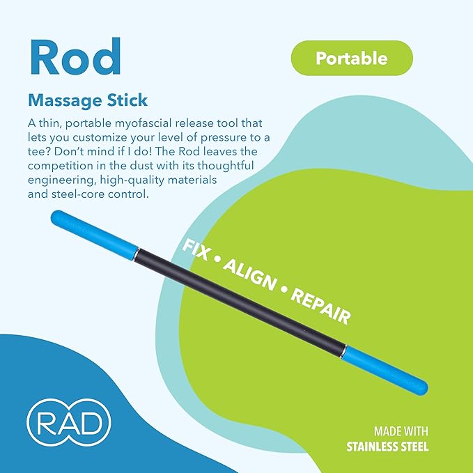 RAD Rod – Compact Deep Tissue Massage Roller Stick – Myofascial Release Tool for Legs, Back, Neck, Arms & Shoulders – Muscle Roller for Mobility & Recovery