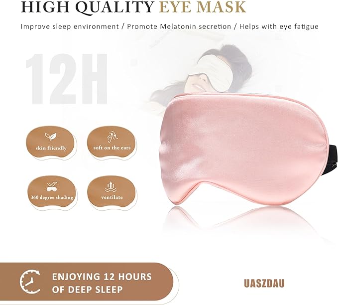 Sleep Mask Silk Eye Mask for Sleeping, Super Soft Blackout Eye Mask for Women Men, Side Sleeper Covers for Sleeping with Adjustable Straps, Travel Sleep Mask, 3 Pack