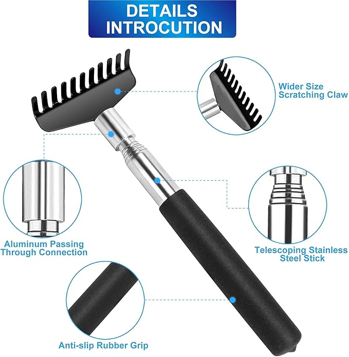 Oversized Back Scratcher Set, 2 Pack Portable Extendable Stainless Steel Telescoping Massage Tool, Gift/Stocking Stuffers for Men Women