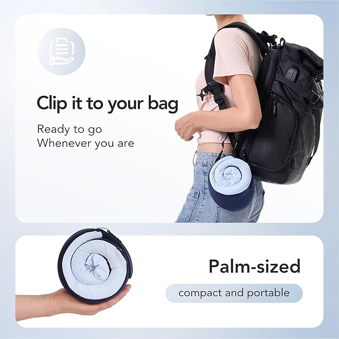 Travel Pillow, 100% Pure Memory Foam Travel Neck Pillow Airplane Neck Support Ergonomic Design for Traveling Suitable for Airplanes,Offices and Cars-Cooling Silk Blue