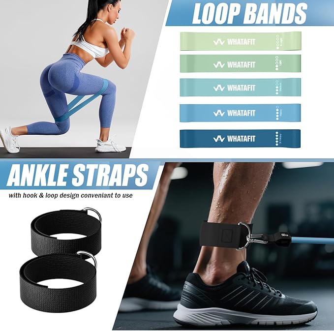WHATAFIT Resistance Bands, Exercise Bands，Resistance Bands for Working Out, Work Out Bands with Handles for Men and Women Fitness, Strength Training Home Gym Equipment