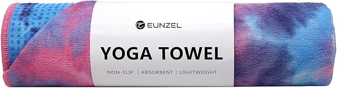 Eunzel Hot Yoga Towel - Microfiber Non Slip Yoga Mat Towel with Grip Dot Sweat Absorbent Towel for Hot Yoga, Pilates and Fitness 72" x 24", Purple & Blue/Pink