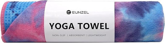Eunzel Hot Yoga Towel - Microfiber Non Slip Yoga Mat Towel with Grip Dot Sweat Absorbent Towel for Hot Yoga, Pilates and Fitness 72" x 24", Purple & Blue/Pink