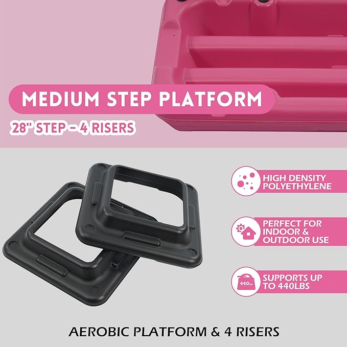Fitvids Step Aerobic Platform, Exercise Step with 5 levels Adjustable Height, 4 Stackable Risers, Fitness Training Workout Stepper for Home Gym, Cardio Strength, Multiple Options