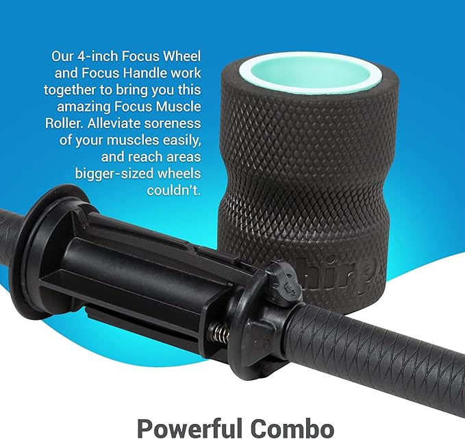 Chirp Focus Muscle Roller, Focus Wheel and Roller Handle in One, On-The-Go Muscle Massage Tool, Stretching Equipment, Targets Pressure Points, Focused Neck & Back Massager - 4" Holds Up to 500 lbs