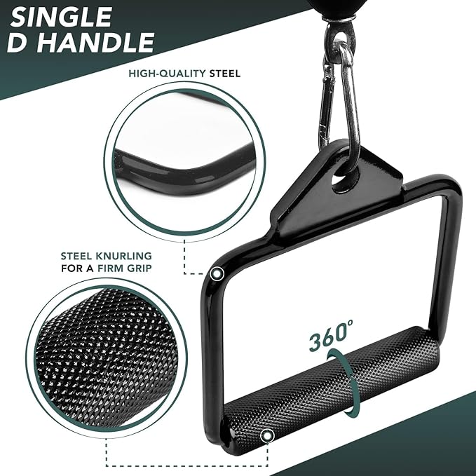 Yes4All Cable Machine Attachment, Row Handles, Tricep Rope, Straight Bar, V Bar, LAT Pulldown Accessories Load 880 LB for Home Gym