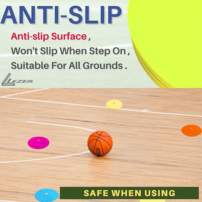LEZER 6 Inch 8 Inch Flat Cones, Spot Markers, Soccer Cones, Field Court Markers, Sit Spots, Flat Discs, Soccer Training Equipment, Agility Practice, Football, Made in Taiwan