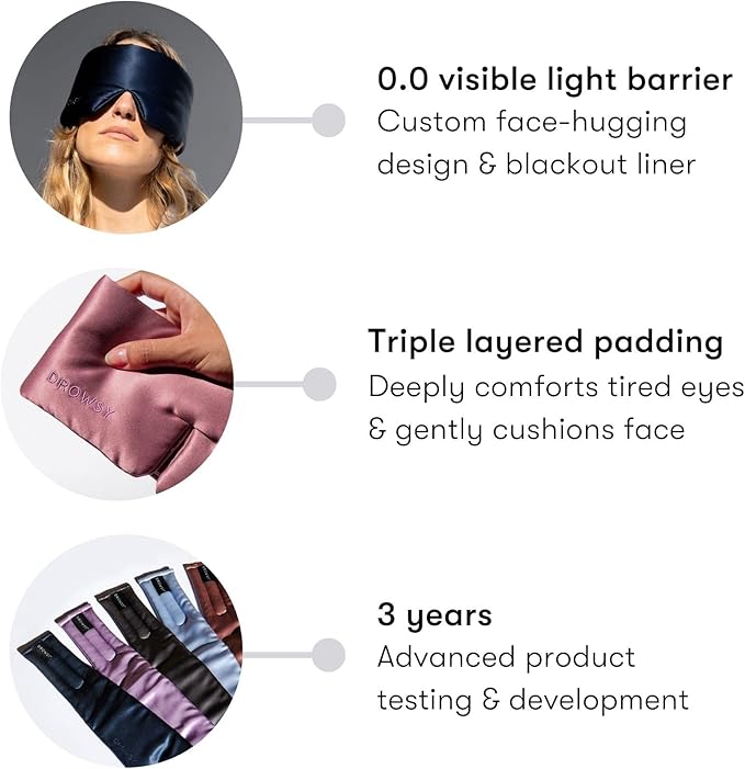 DROWSY Silk Sleep Mask - Face-Hugging, Padded Cocoon for Luxury Sleep in Total Darkness - 100% Pure Mulberry Silk (La Vie En Rouge)