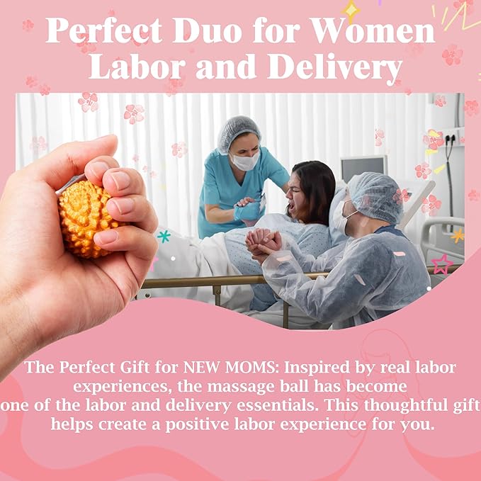 Wooden Massage Ball - 2pcs Acupressure Ball for Natural Labor and Delivery Essentials, Birthing Comb, Labor Comb Spiky Massage Ball Stress Relief