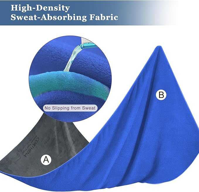 Hot Yoga Towel Set, 600GSM Yoga Mat Towel Extra Thick Dual-Color Microfiber, Soft Non-Slip Sweat Absorbent, 72" x 27.5" with Matching Hand Towel for Hot Yoga, Pilates, Fitness, Grey/Blue