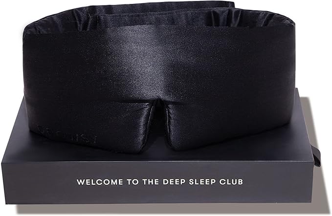 DROWSY Silk Sleep Mask - Face-Hugging, Padded Cocoon for Luxury Sleep in Total Darkness - 100% Pure Mulberry Silk (Black Jade)