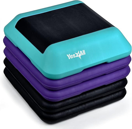 Yes4All 16"x16" Adjustable High Step Aerobic Platform with 4 Risers, Height-Adjustable 4"-6''-8''-10''-12" Step Aerobics Platform for Home Gym Exercise Fitness Workout