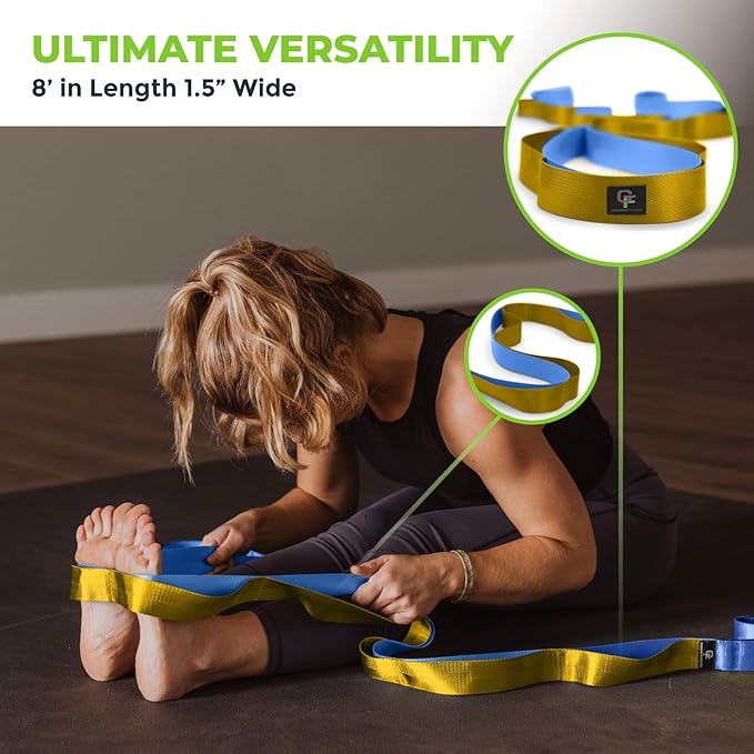 Gradient Fitness Stretching Strap for Physical Therapy, 12 Multi-Loop Stretch Strap 1.5" W x 8' L, Neoprene Handles, Physical Therapy Equipment, Yoga Straps for Stretching, Leg Stretcher.