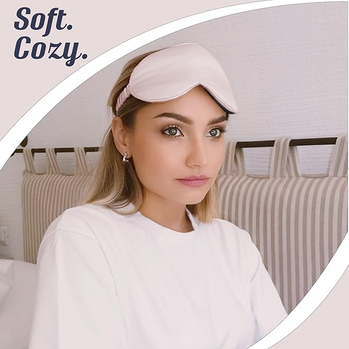 MATASSE Silk Eye Mask for Sleeping with Adjustable Elastic Band - 3D Contoured, Eye Cover Sleep Mask w/Genuine Mulberry Silk Including The Strap for Women, Men (Pink/Black)