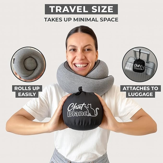 CHAT BLANC Travel Neck Pillow for Airplane, New Memory Foam Neck Travel Pillow for Airplanes, Airplane Pillow, Plane Pillow, Neck Pillow for Traveling Suitable for Airplanes