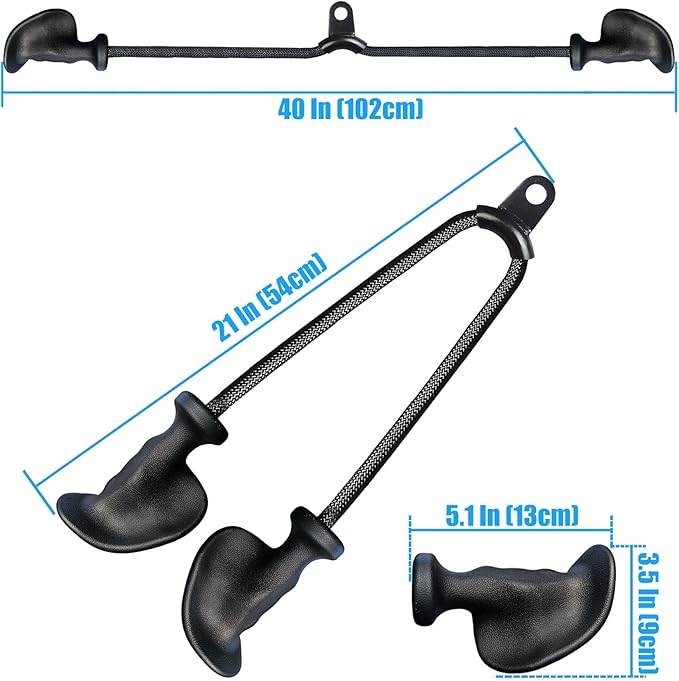 Ergonomic Tricep Rope Pulldown Attachments, Upgraded 27 32 40 & 47 Inch Extra Long Triceps Rope Cable Attachments for Gym, LAT Pull Down Bar for Cable Machine, Tricep Workout Cable Attachments