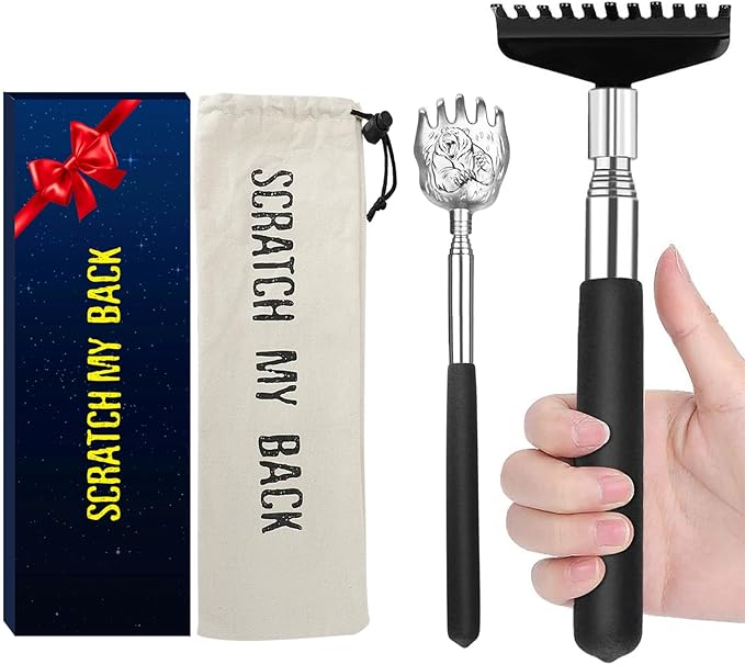 Oversized Back Scratcher Gift Set, 2 Pack, Portable Extendable Stainless Steel Telescoping Massage Tool, Gift/Stocking Stuffers for Men and Women