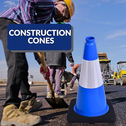 BESEA 8Pack 12 Inch Blue Traffic Cones with 4 Inch Reflective Collar, Heavy Duty PVC Safety Cones with 8.5 x 8.5 Inch Base for Parking, Driving Practice, Sports Training, and Construction