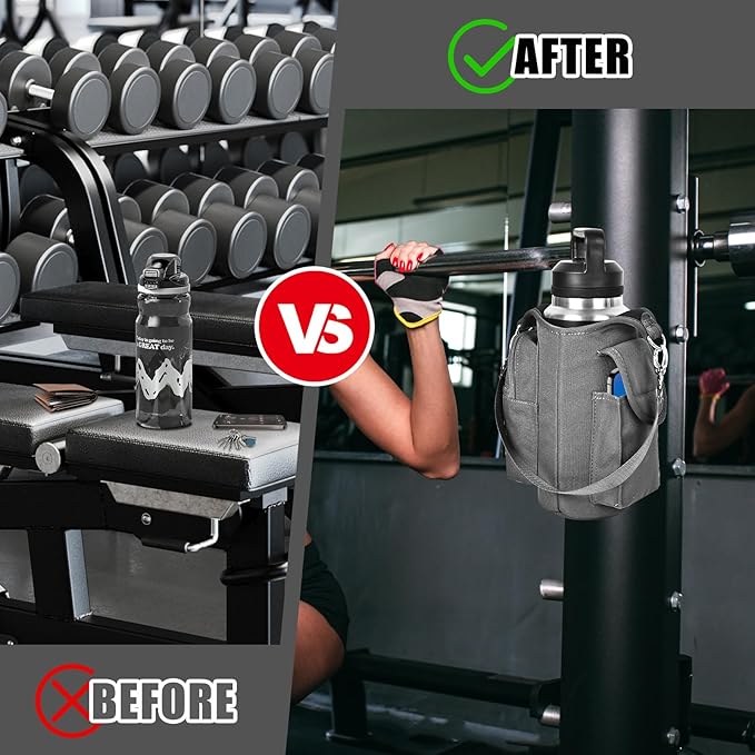 icolor Magnetic Gym Bag Water Bottle Carrier Holder with Phone Pockets & Shoulder Strap,Gym Magnetic Bag 5 Built-in Magnets Gym Accessories Organizer Magnetic Bottle Pouch Sleeve for Men Women