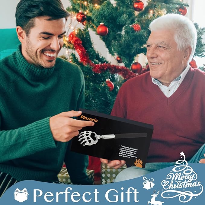 (4-Pack) Extendable Back Scratchers - Metal Claws with Telescopic Rubber Handles - Stocking Stuffers for Men, Women, Kids - Christmas Gift