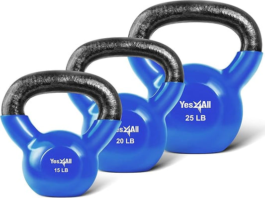 Yes4All Kettlebell, Vinyl Coated Kettlebell Cast Iron Sets with Stable Flat Bottom for Full Body Workout, Push up, Grip Strength Training & Weights Exercises