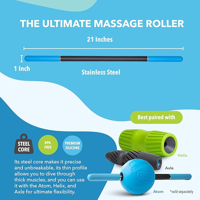 RAD Rod – Compact Deep Tissue Massage Roller Stick – Myofascial Release Tool for Legs, Back, Neck, Arms & Shoulders – Muscle Roller for Mobility & Recovery