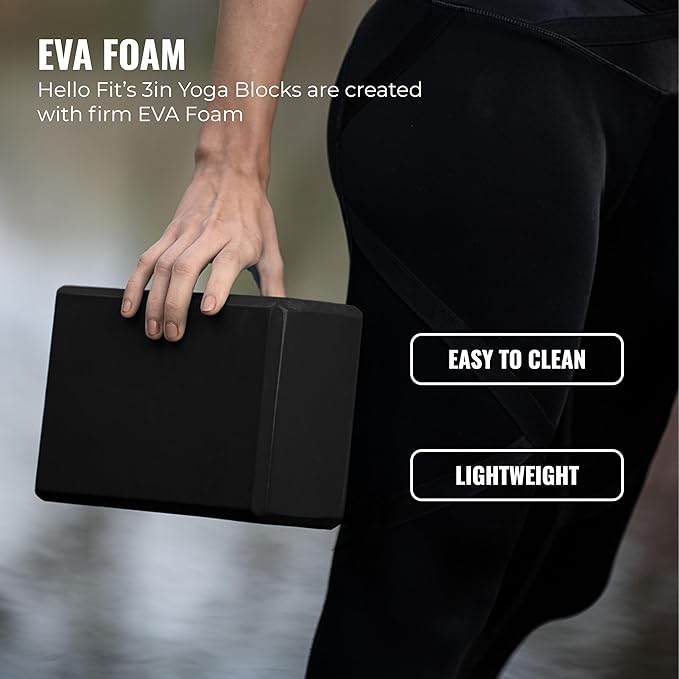 Hello Fit 3" Yoga Block, 10 Pack Bulk EVA Foam Yoga Blocks, Firm and Supportive Yoga Brick, Balance Foam for Stretching, Pilates, and Workout, 3" x 6" x 9"