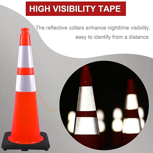 OrangeStar 6-Pack 28" Traffic Cones, Orange Safety Cones with Reflective Collars, Weighted Rubber Base for Construction, Parking Lot, Road Work, Flexible PVC, Indoor & Outdoor Use