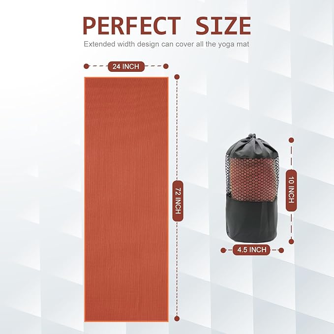 Eunzel Hot Yoga Towel - Microfiber Non Slip Yoga Mat Towel with Grip Dot Sweat Absorbent Towel for Hot Yoga, Pilates and Fitness 72" x 24", Sedona Red/Orange