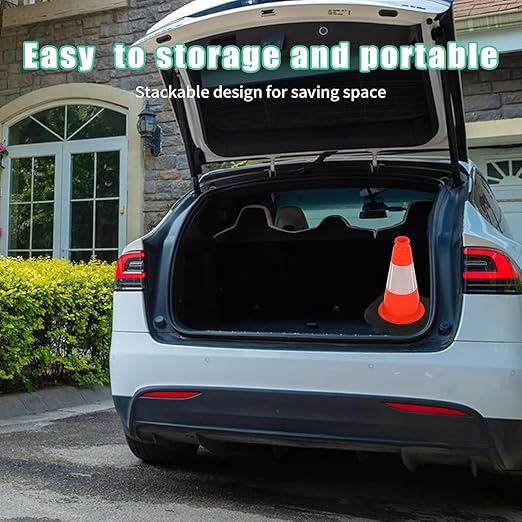 BESEA 4 Pack 12 Inch Red Traffic Cones with 4 Inch Reflective Collar, Heavy Duty PVC Safety Cones with 8.5 x 8.5 Inch Base for Parking, Driving Practice, Sports Training, and Construction