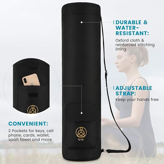 Gonex Yoga Mat Bag, Yoga Mat Carrier Full-Zip Exercise Yoga Mat Carry Bag for Women Men with 2 Multi-Functional Storage Cargo Pockets Extra Wide Adjustable Shoulder Strap