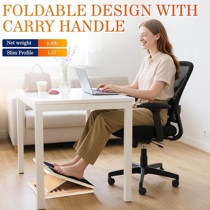 Adjustable Slant Board for Calf Stretching, Wooden Portable Stretcher, Foldable Incline Boards for Calves Ankle Achilles Tendon Knee Heel Muscle Stretch Exercise