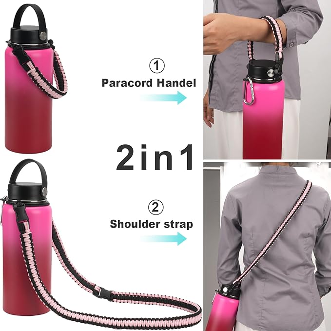 Wongeto Paracord Handle Carrier Holder with Shoulder Strap,Compatible with Hydro Flask Wide Mouth Water Bottles