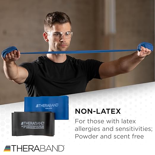THERABAND Resistance Bands Set, Advanced Kit, Blue, Black, Non-Latex Elastic Bands for Exercise & Physical Therapy, Strength Training Bands for Upper & Lower Body Fitness