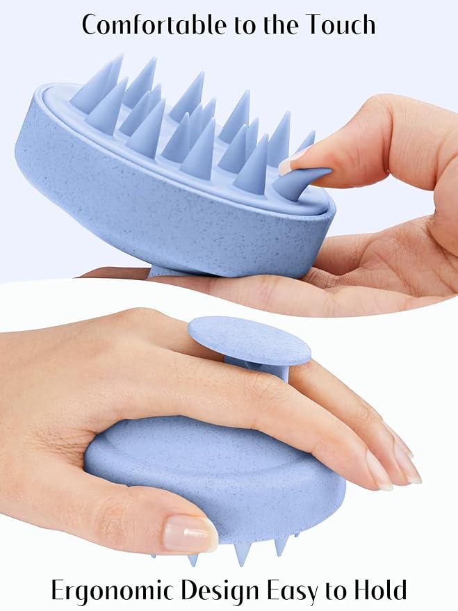 HEETA Scalp Massager Hair Growth, Soft Silicone Scalp Scrubber Shampoo Brush for Exfoliation, Dandruff Removal & Head Massage Stress Relax, Wet & Dry Use for Thick, Thin Hair Care, Wheat Straw Blue