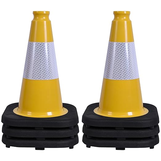 OrangeStar 6-Pack 12" Traffic Cones, Weighted Safety Cones with Reflective Collar for Driving Practice, Sports Training, Parking Lots & Construction, Indoor & Outdoor Use, Yellow