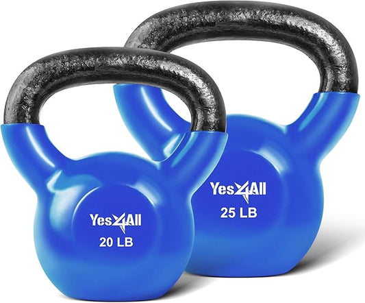 Yes4All Kettlebell, Vinyl Coated Kettlebell Cast Iron Sets with Stable Flat Bottom for Full Body Workout, Push up, Grip Strength Training & Weights Exercises