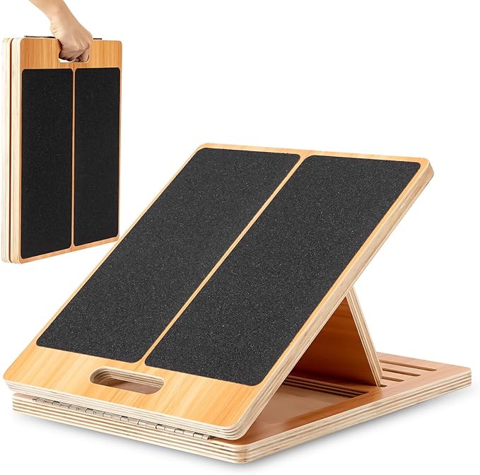 StrongTek 13” Wide Portable Wooden Slant Board, 5-Level Incline (15°-35°), Lower Grip Handle, Beginner & Rehab Friendly, Non-Slip Surface for Calf Stretching, Squats, Physical Therapy